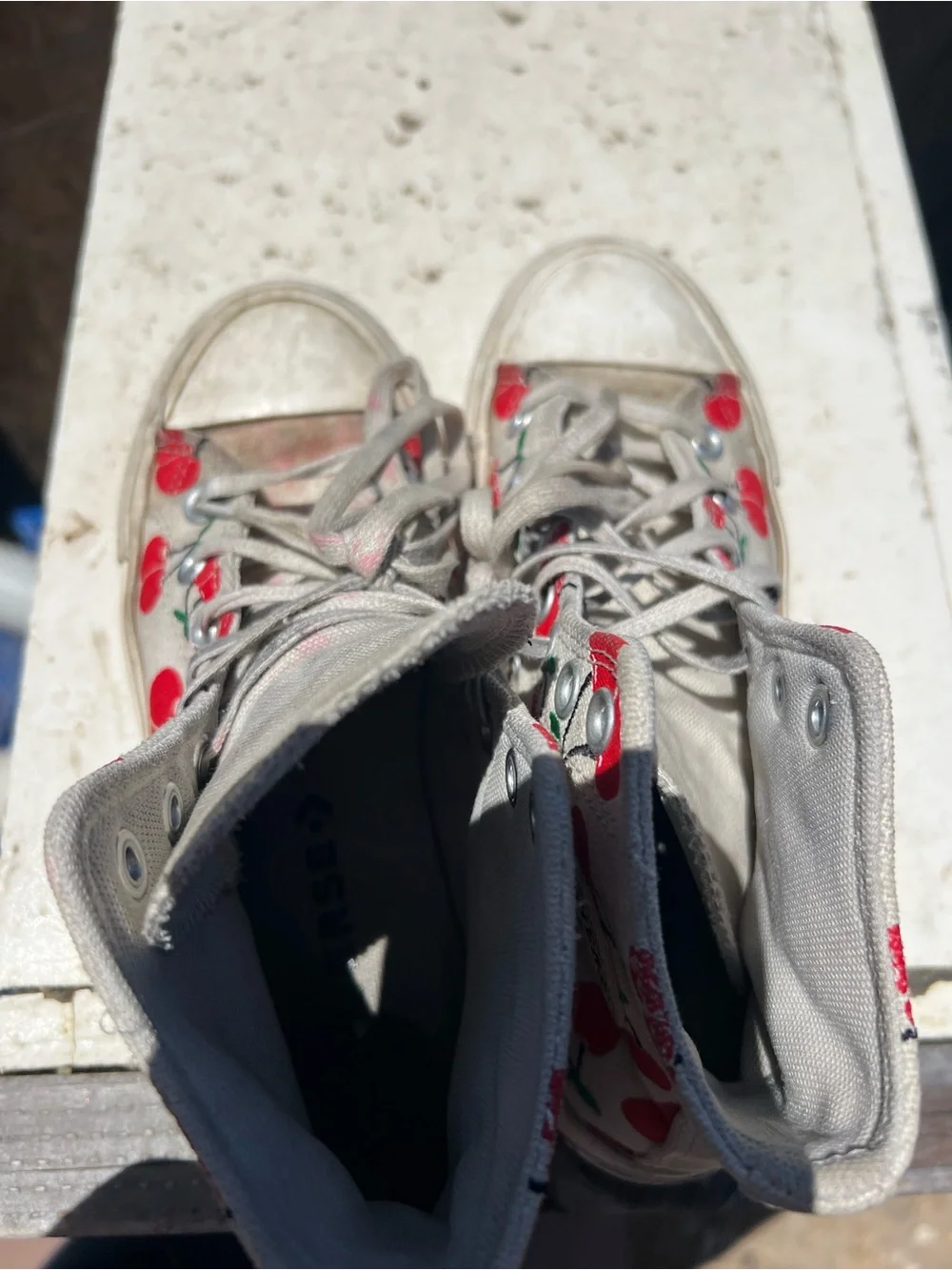 Converse Chuck Taylor All Star High Top Sneakers Cherry Print White Platform 6